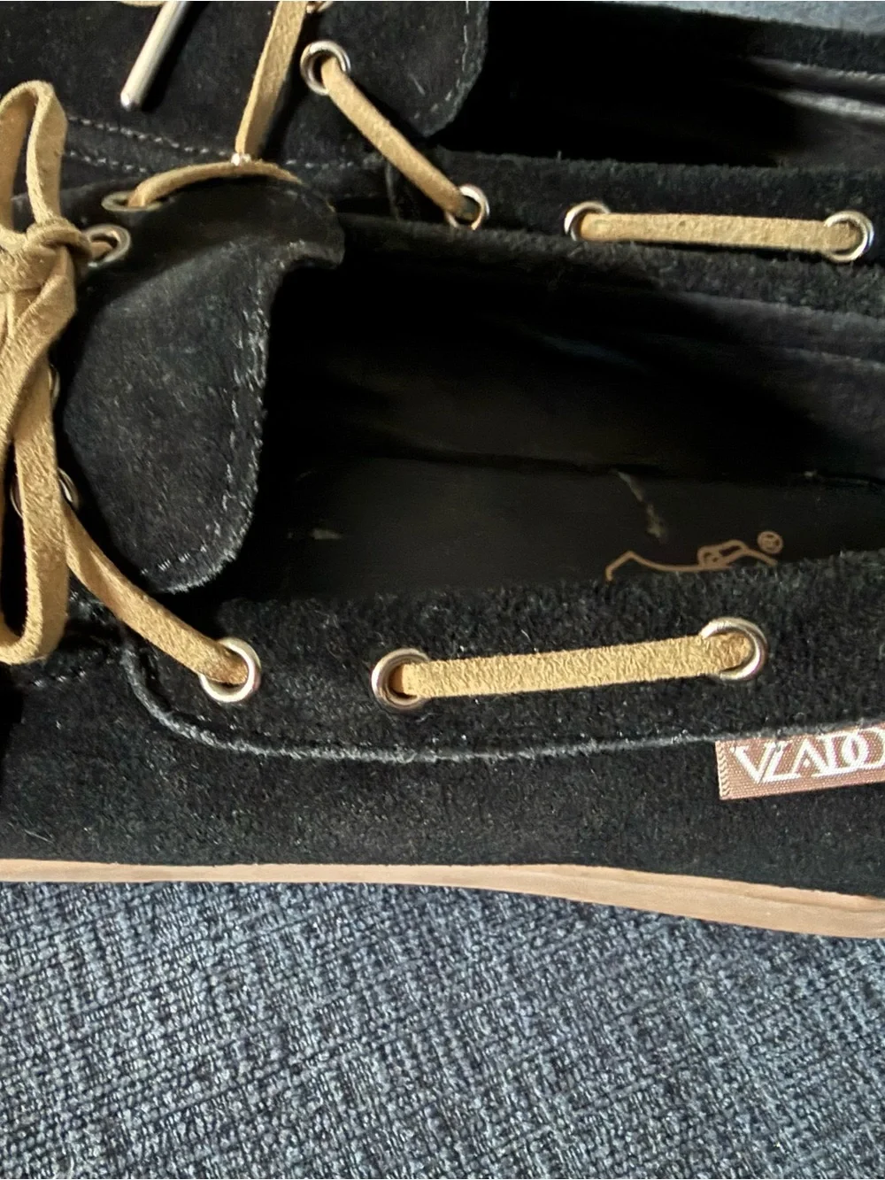 Vlado Black Suede Moccasin Loafers with Tan Laces